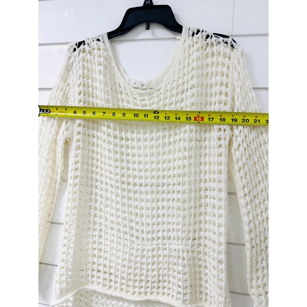 Blu Pepper Cream Open Knit Crochet Sweater Scoop Neck High Low Boho Ivory Small - Picture 6 of 6